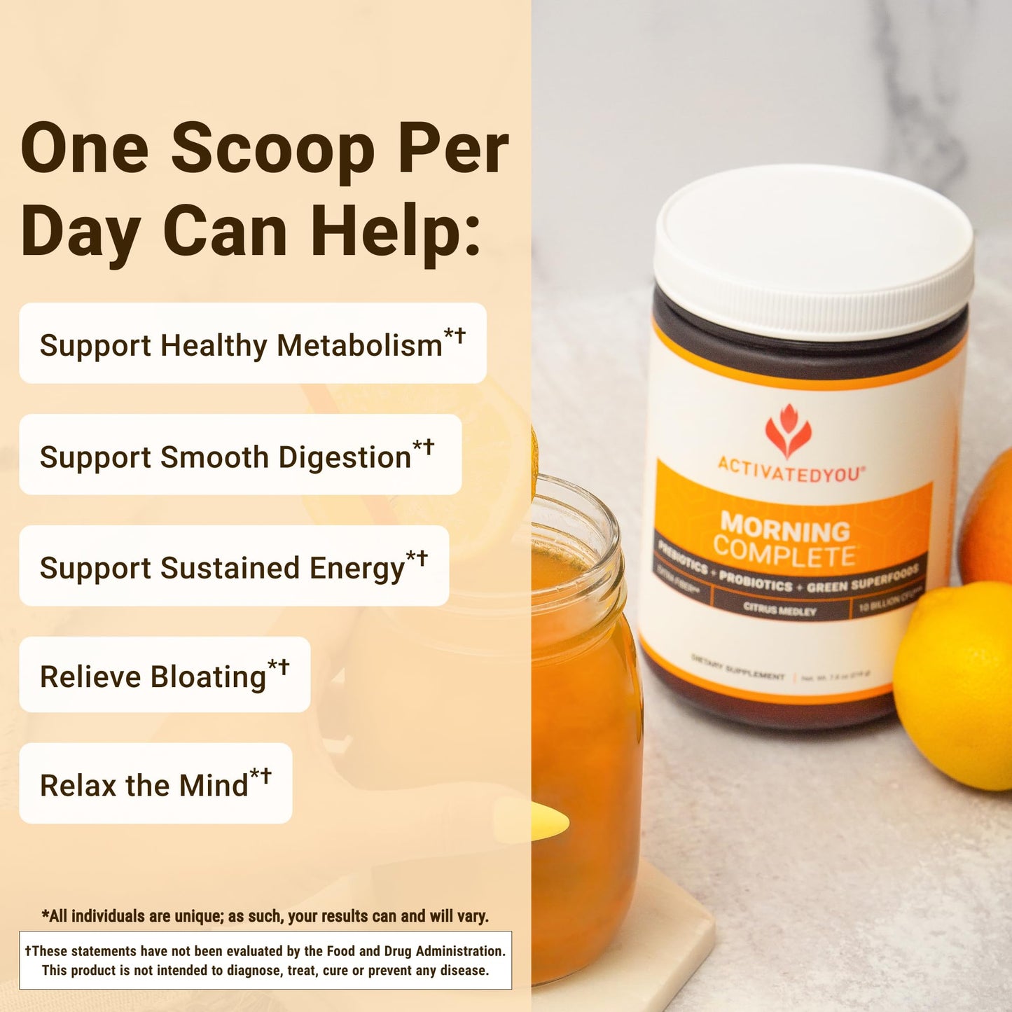 ACTIVATEDYOU Morning Complete Daily Wellness Greens Superfood Drink Mix for Gut Health w/Prebiotics, Probiotics, Antioxidants, Green Superfoods