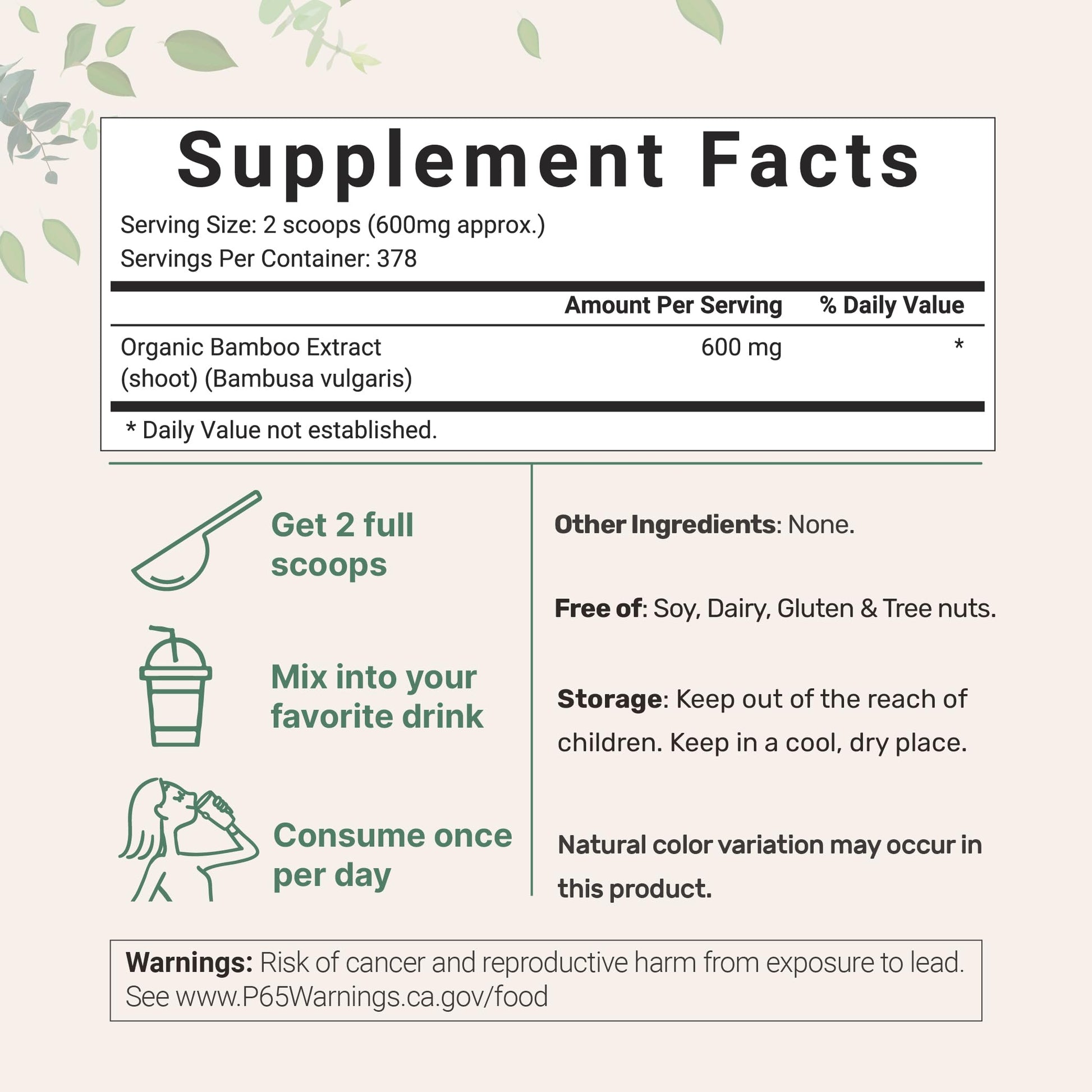 Micro Ingredients Organic Bamboo Extract Powder, 8oz (378 Servings) | Bamboo Plant Silica & Mineral Supplements | Natural Stem & Leaf Extract | Non-GMO, Gluten Free, Vegan Friendly Micro IngredientsBuy Supplements Australia