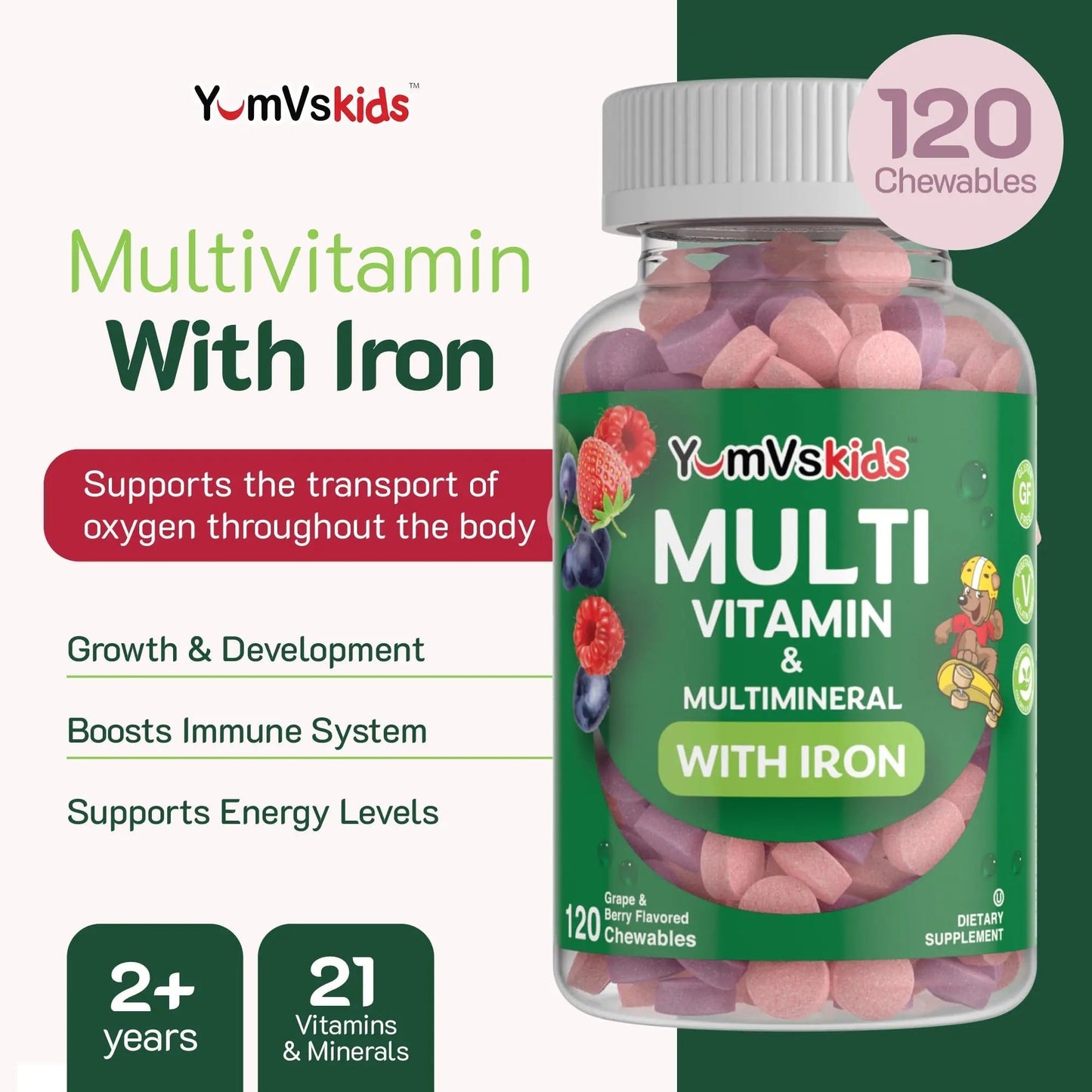 YUM-V'S Probiotics & Multivitamin Bundle for Kids – Probiotic with Prebiotic Fiber Chocolate Bears + Multivitamin & Multimineral with Iron Chewables – Digestive, Immune & Overall Health Support YUM-V'SBuy Supplements Australia