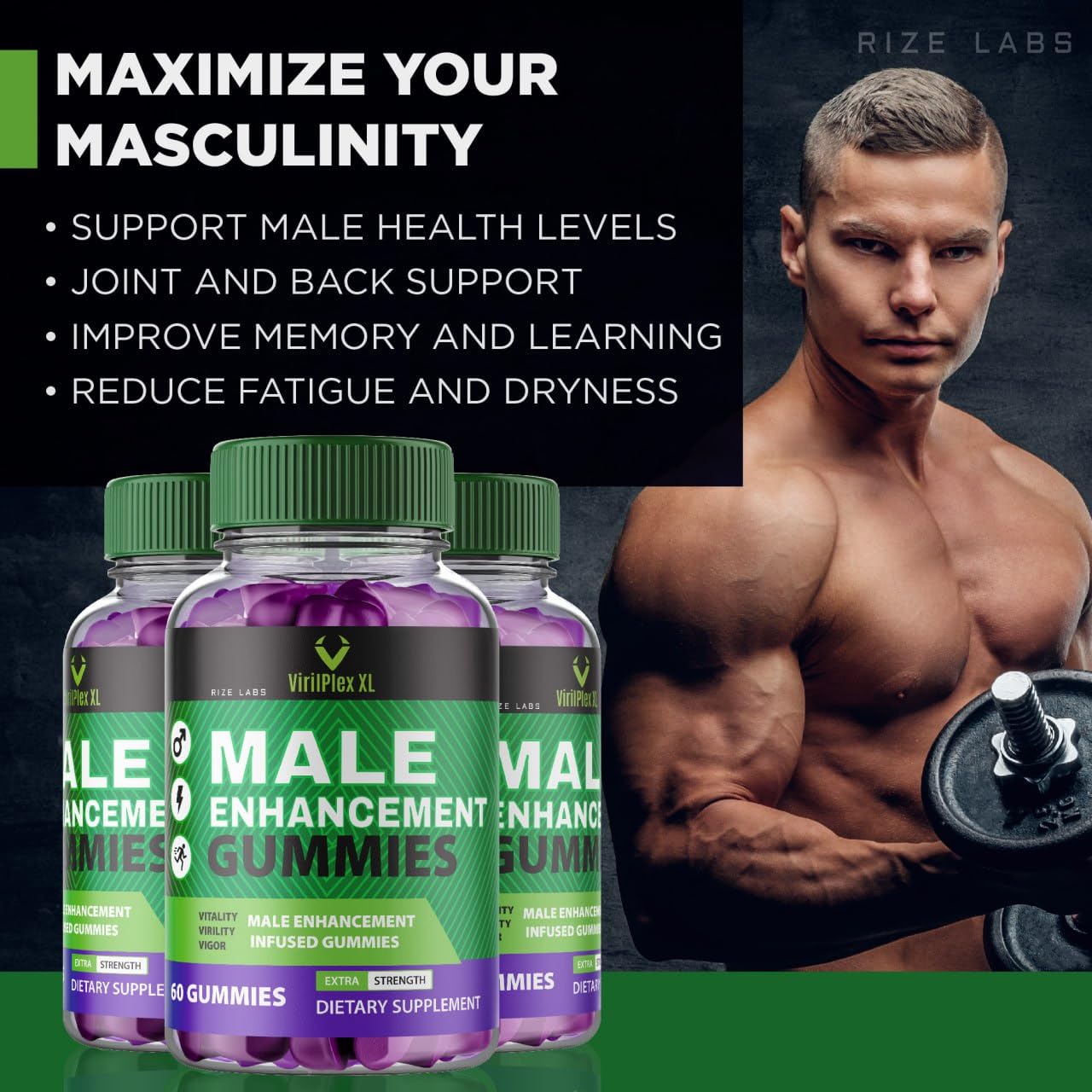 rize labs VirilPlex XL Male Performance Gummies, Premium Formula for Health and Well-Being for Men, Gummys to Deliver Maximum Performance Benefits - Pack of 3(180 Gummies) rize labsBuy Supplements Australia