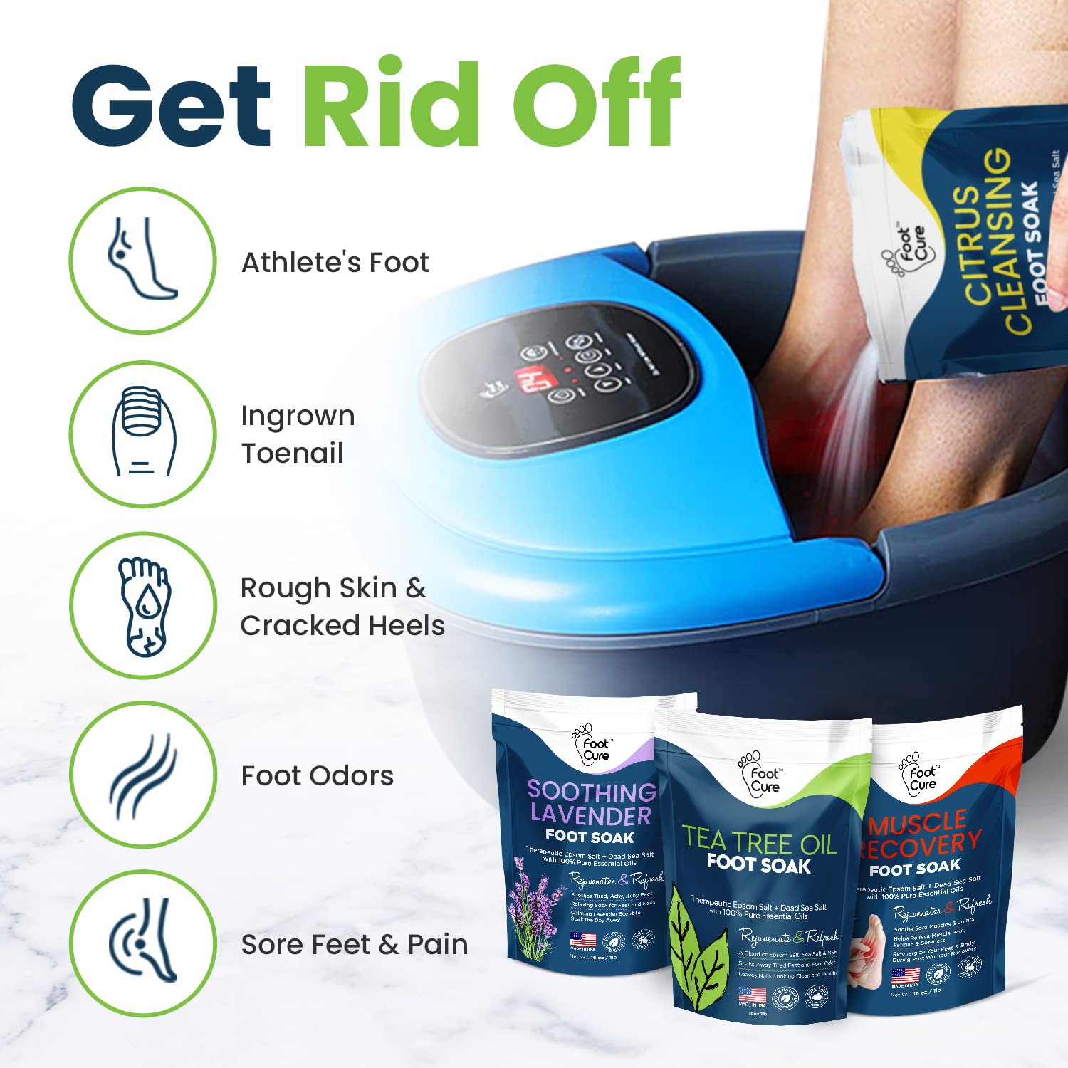 Foot Soak with Epsom Salts- Variety Pack of 4- Tea Tree Oil, Muscle Relief, Calming FOOT CUREBuy Supplements Australia