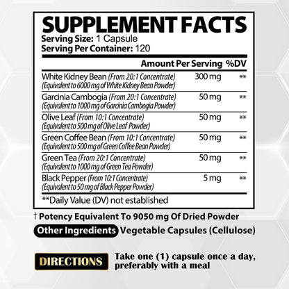 6in1 White Kidney Bean Extract Capsules 9050 Mg - with Garcinia Cambogia, Olive Leaf SatoomiBuy Supplements Australia