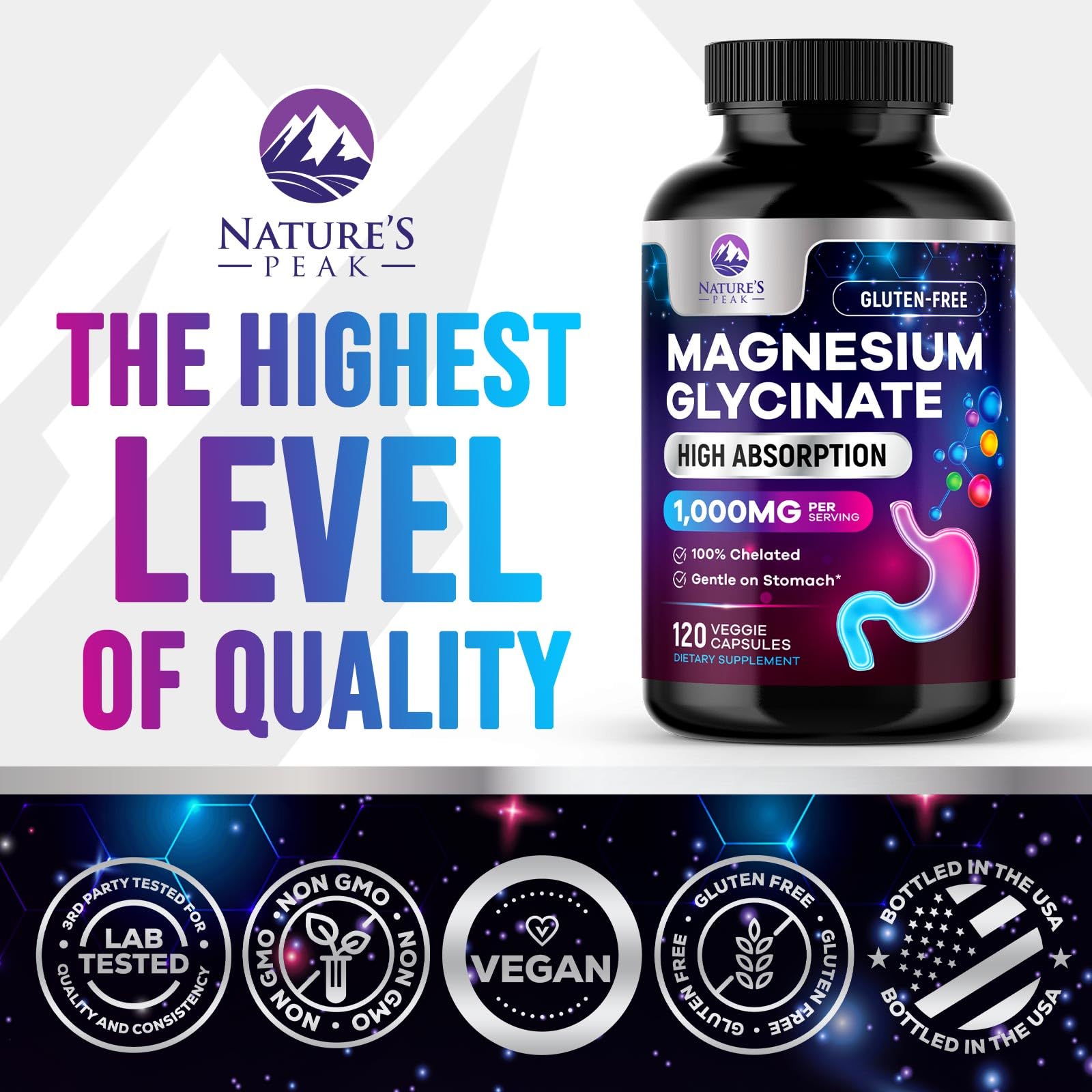 Magnesium Glycinate Capsules 1000mg Per Serving - Pure & Chelated for Max Absorption - Supports Muscle, Nerve & Heart Health, Sleep Support - Magnesium Supplement for Whole Body Support - 120 Capsules Nature's PeakBuy Supplements Australia