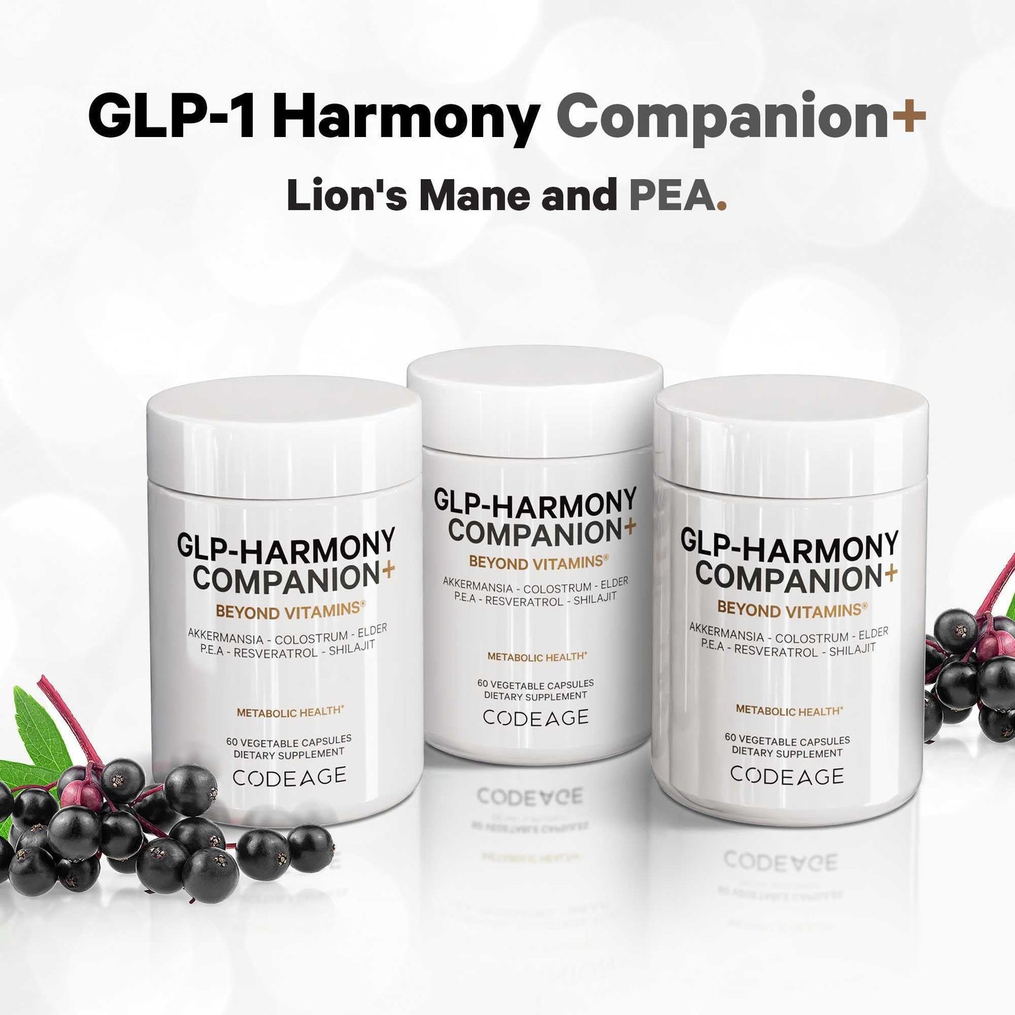 Codeage GLP-Harmony Companion+ Supplement - GLP-1 Agonist Support - Lion's Mane, Pea, Colostrum, Shilajit, Akkermansia, Elder, Citrus Bioflavonoids, Broccoli, Resveratrol - Non-GMO - 60 Capsules CodeageBuy Supplements Australia