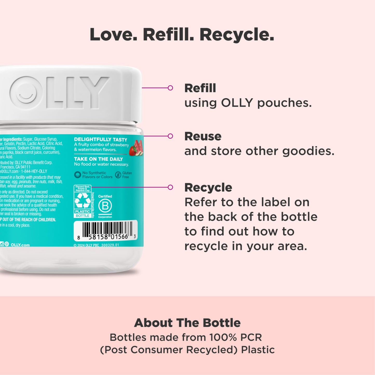 Olly Teen Girl Multi Gummy, Healthy Skin and Immune Support, 15 Essential Vitamins, Biotin, Zinc, Calcium, Chewable Multivitamin