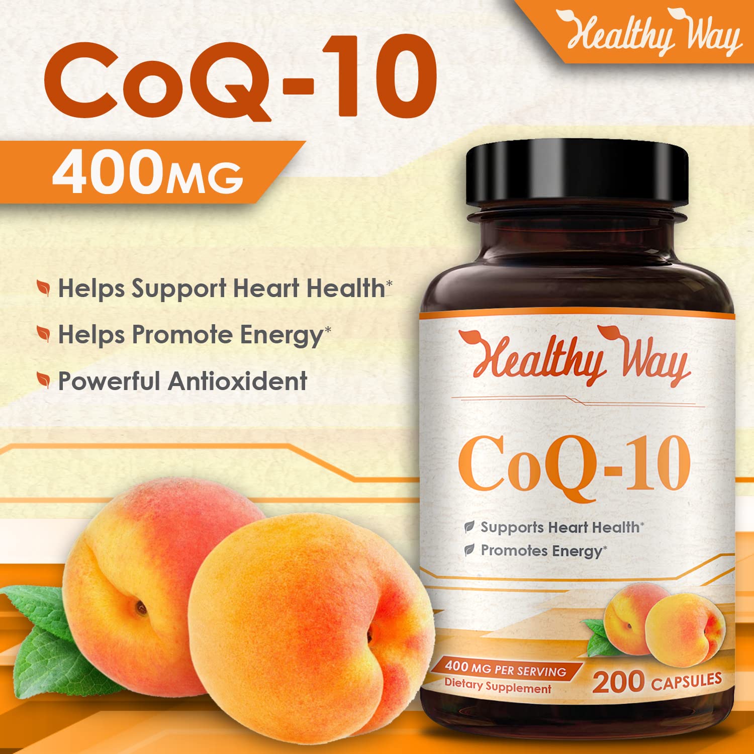 Healthy Way CoQ10 400mg 200 Capsules Non-GMO HealthyWayRxBuy Supplements Australia