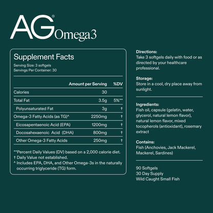 AG1 Omega 3 Fish Oil Softgels – 2000mg EPA & DHA from Wild-Caught Fish, Supports Heart, Brain & Joint Health | 90 Capsules | Athletic Greens Supplement AG1Buy Supplements Australia