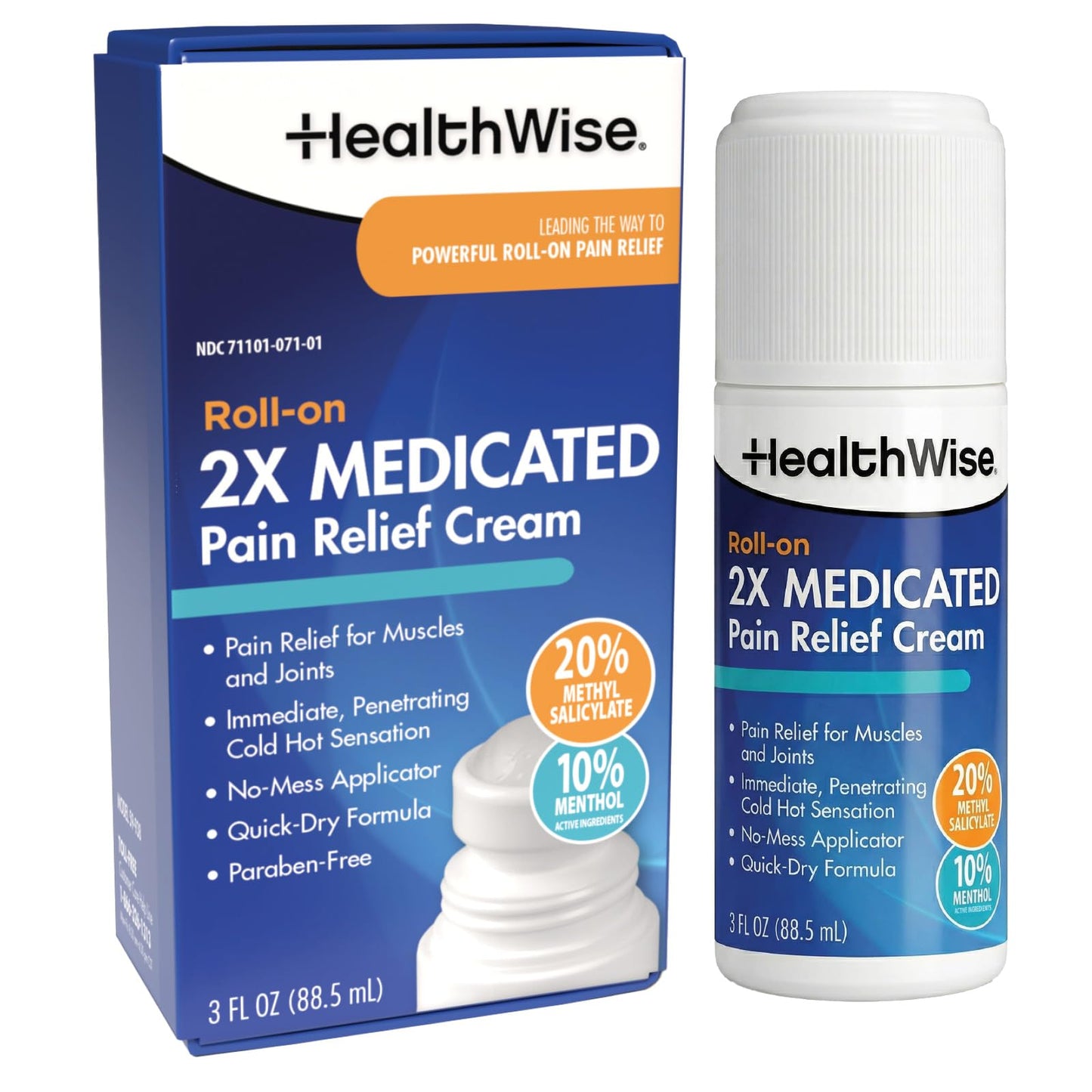 HealthWise 2X Medicated Roll-On | 10% Menthol + 20% Methyl Salicylate | Pain Relief Cream | 3 oz. 88.5 mL | Quick-Dry Formula | Immediate Penetrating Action | Topical Analgesic HealthWiseBuy Supplements Australia