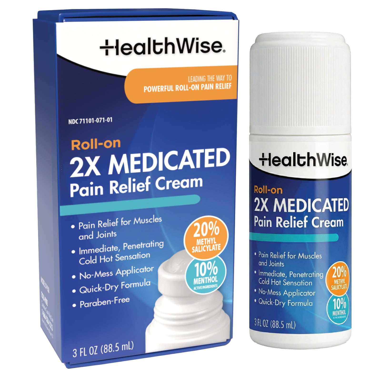 HealthWise 2X Medicated Roll-On | 10% Menthol + 20% Methyl Salicylate | Pain Relief Cream | 3 oz. 88.5 mL | Quick-Dry Formula | Immediate Penetrating Action | Topical Analgesic HealthWiseBuy Supplements Australia