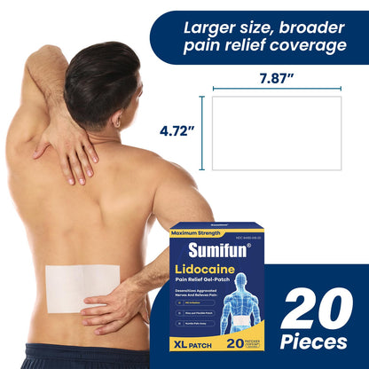 Sumifun XL Lidocaine Patches for Pain Relief, 4% Lidocaine Maximum Strength OTC, Extra Large 4.72"x7.87" for Full Back Pain Patches & Large Areas (Extra Large, Count, 20) SumifunBuy Supplements Australia