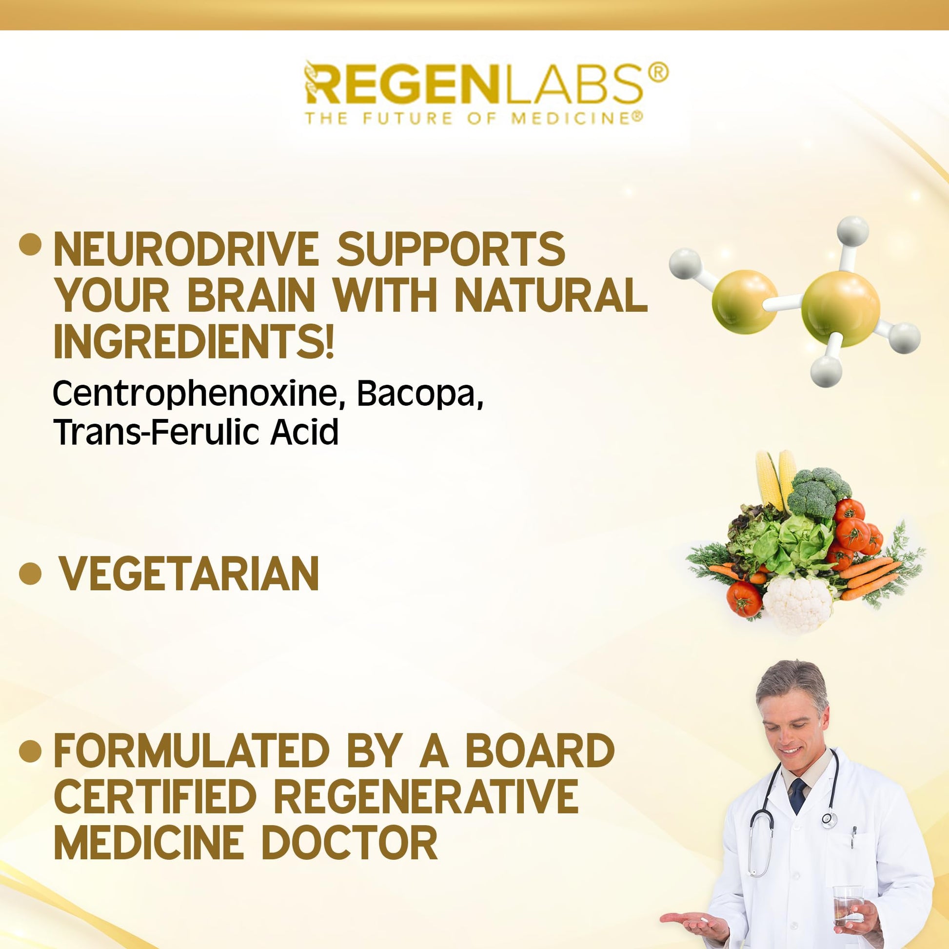 Regen Labs NeuroDrive Memory & Focus Supplement - Boost Brain Focus, Mental Health & Brain Fog | Natural Doctor Approved - Brain Nootropic, Phosphatidylserine, Centrophenoxine, Bacopa - 90 Capsules Regen LabsBuy Supplements Australia