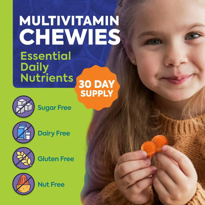 OmegaVia Sugar Free Kids Multivitamin Chewies - Daily Chewable Gummy Vitamins for Kids 3+ OmegaVia