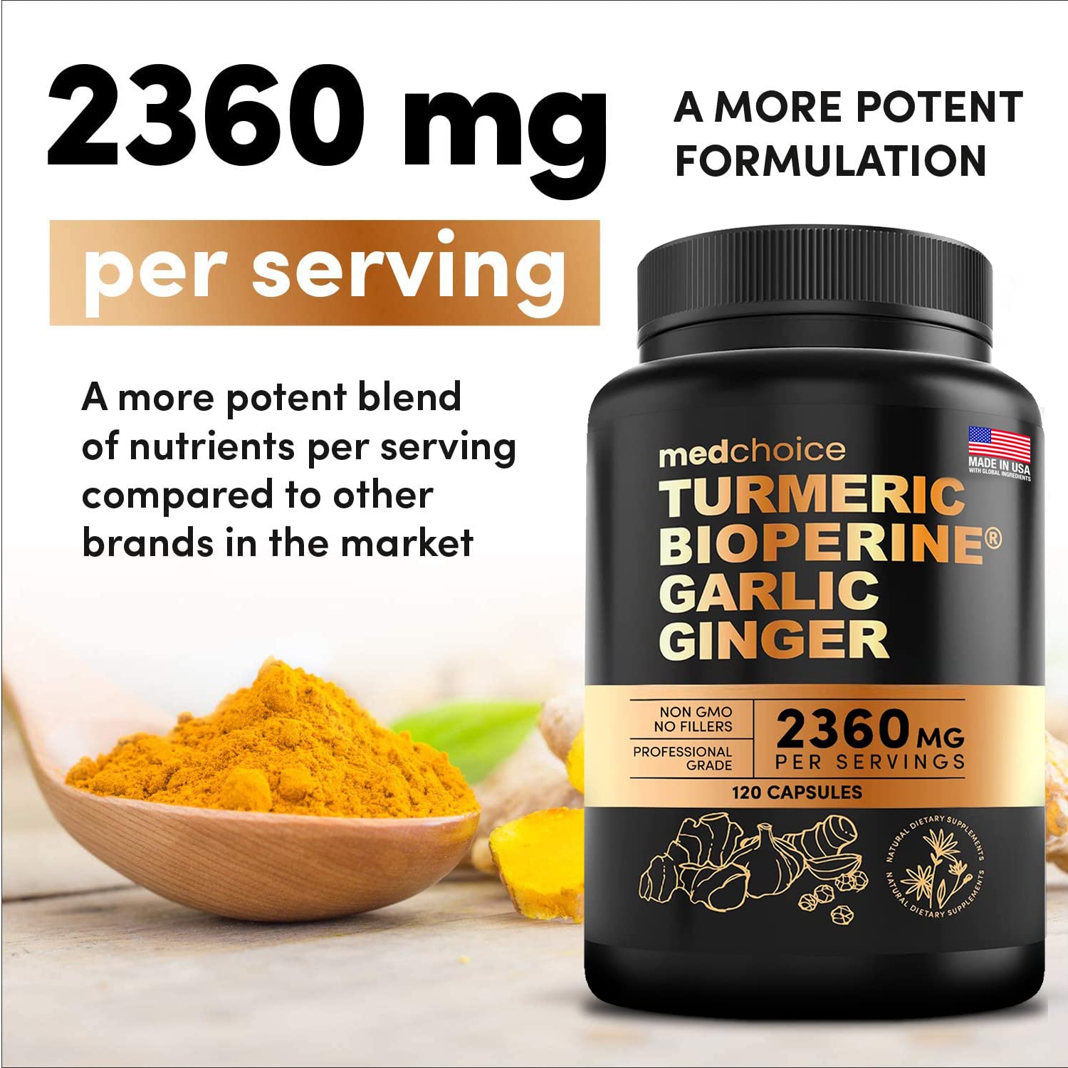 4-in-1 Turmeric and Garlic Supplements with Bioperine 2360 mg (360 ct) Turmeric Ginger MEDCHOICEBuy Supplements Australia