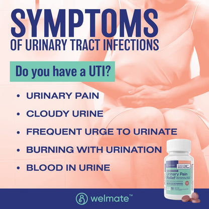 WELMATE Urinary Pain UTI Relief Maximum Strength (Phenazopyridine HCL) - Improve Urinary Tract Health & Bladder Control, Urgency, & Discomfort | Over-The-Counter Medication for Men & Women (72 Pills) WELMATEBuy Supplements Australia