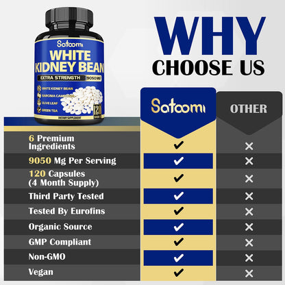 6in1 White Kidney Bean Extract Capsules 9050 Mg - with Garcinia Cambogia, Olive Leaf SatoomiBuy Supplements Australia