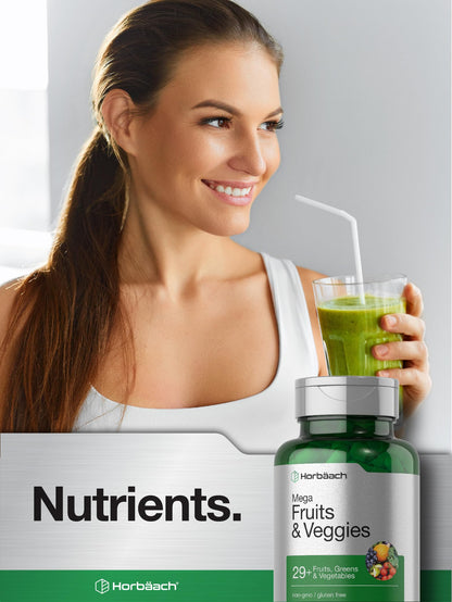 Horbäach Mega Fruits and Veggies Supplement | 100 Capsules | Vegetarian, Non-GMO and Gluten Free HorbäachBuy Supplements Australia