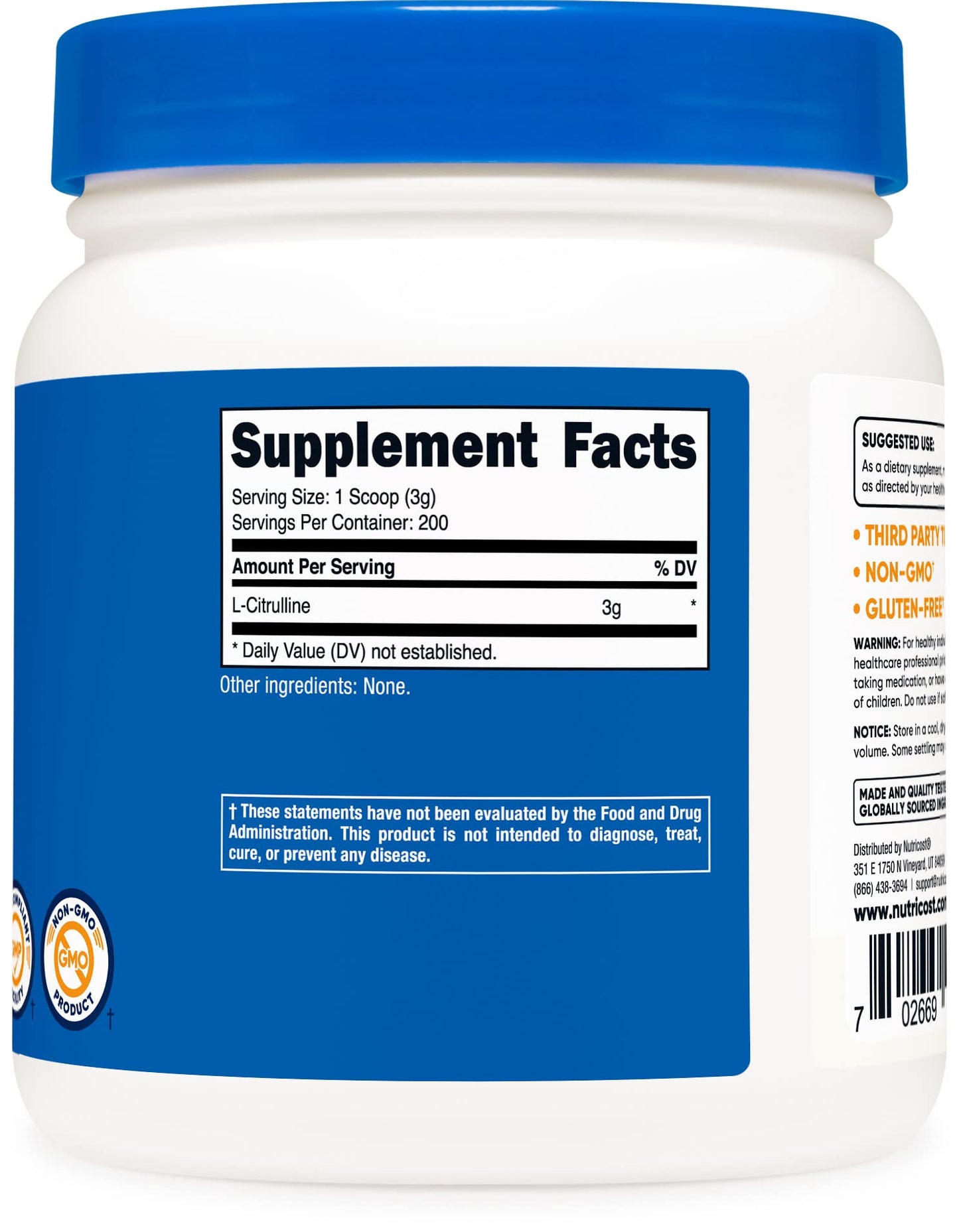 Nutricost Pure L-Citrulline (Base) Powder (600 Grams) NutricostBuy Supplements Australia