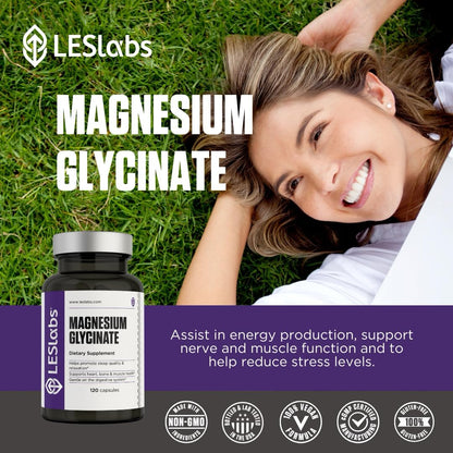 LES Labs Magnesium Glycinate – Supports Restful Sleep, Heart Health, Stress Relief, Metabolism, Nerve & Muscle Function, Gentle on The Digestive System – Non-GMO Supplement – 120 Capsules LES LabsBuy Supplements Australia