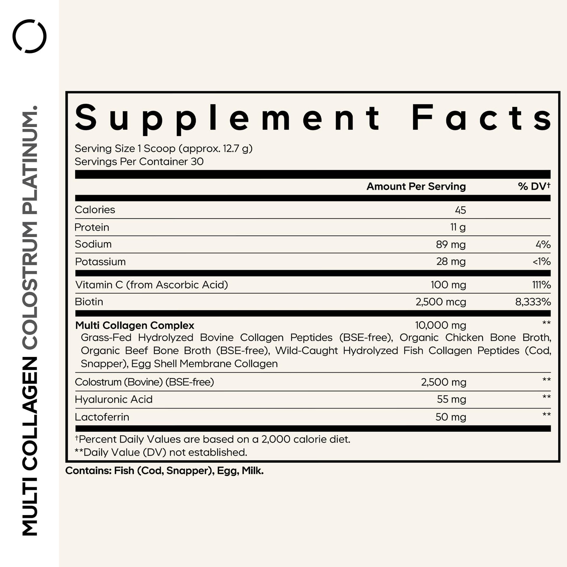 Codeage Multi Collagen Colostrum Powder Platinum - Hydrolyzed Grass-Fed Bovine Collagen Peptides, Grass-Fed Bovine Colostrum Supplement, Vitamin C, Biotin, Hyaluronic Acid, Lactoferrin - 13.4 Oz. CodeageBuy Supplements Australia