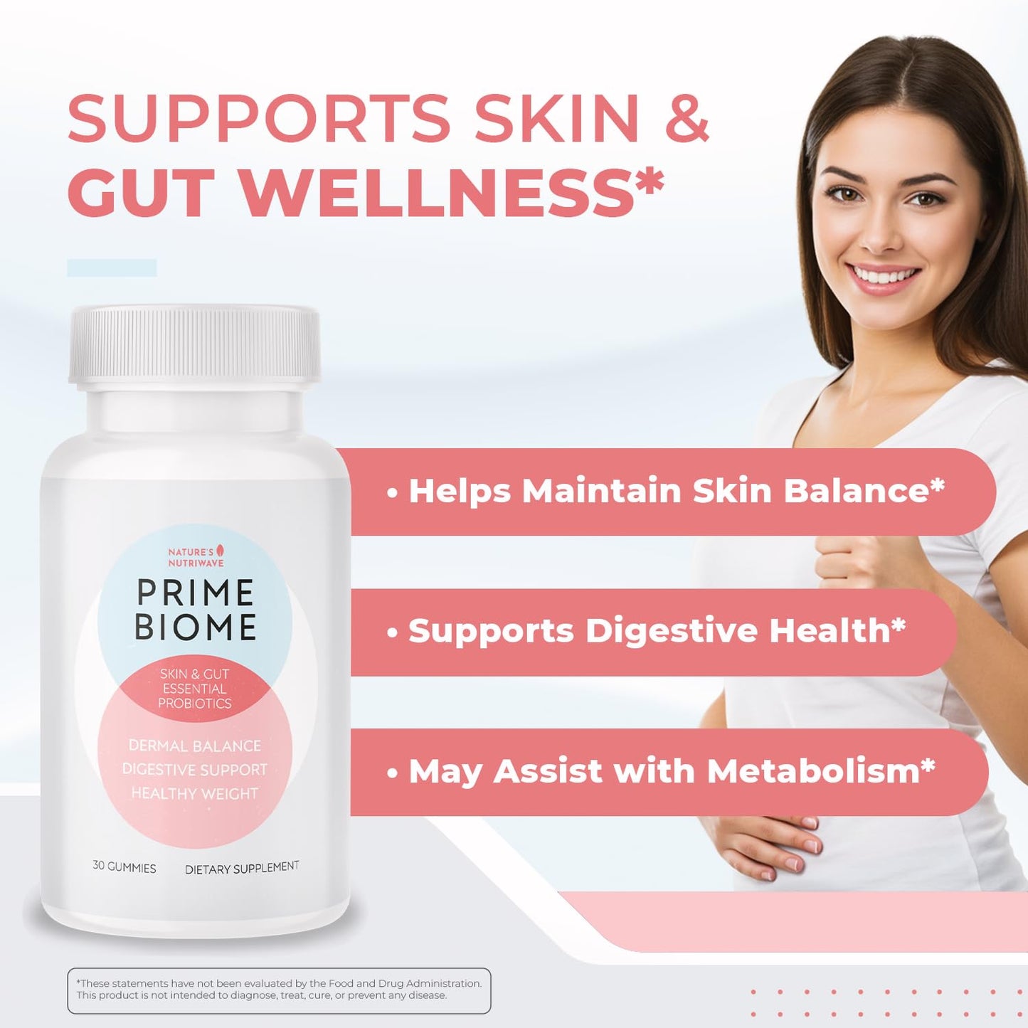 Nature’s NutriWave PrimeBiome Probiotic Gummies – Plant-Based Blend with Inulin, Lion’s Mane, Ginger & More– Non-GMO, No Stimulants, GMP Certified