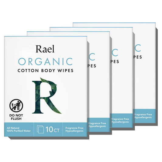 Rael Body Wipes, Organic Cotton Wipes for Women - Unscented Body Wipes, Individually Wrapped
