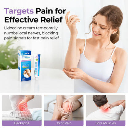 AUVON Max Strength Lidocaine Pain Relief Cream with Lavender & Aloe Vera, Numbing Cream for Minor Arthritis Pain, Soothing Muscle for Neck, Shoulder, Hip, Knee, Joint and Back Pain, 2 Oz, 2 Packs AUVONBuy Supplements Australia
