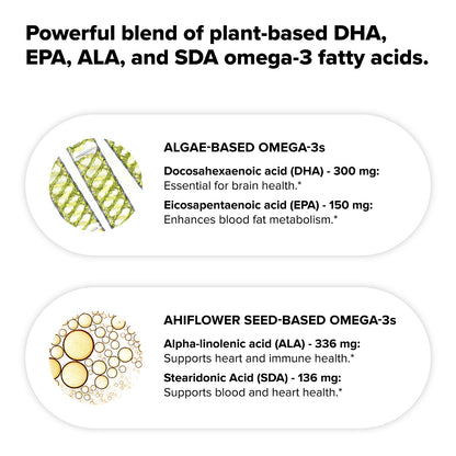 Complement Vegan Omega 3 Supplement- 960mg Omega-3 Fatty Acids, DHA, EPA, SDA, ALA Supplement - Immune Support- 60 Servings, 120 Liquid Capsules ComplementBuy Supplements Australia