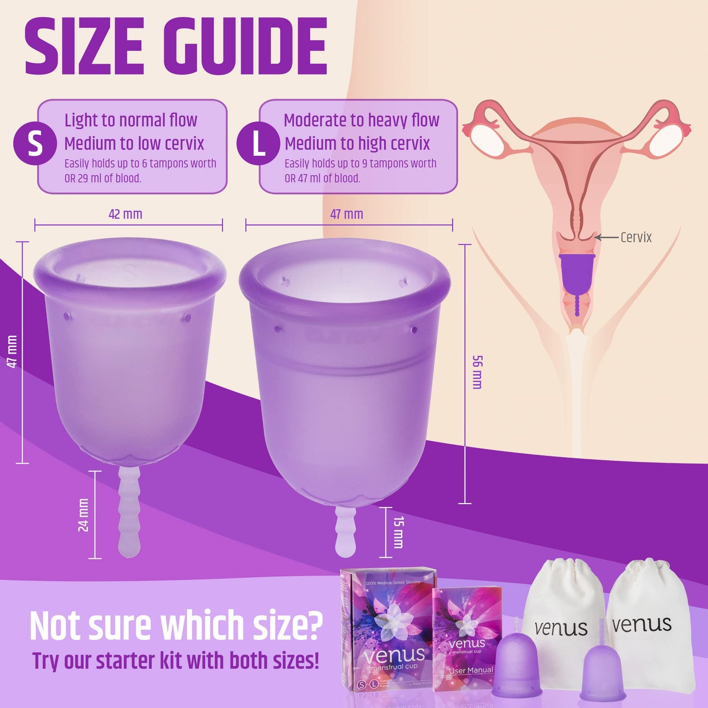 Venus Large Menstrual Cup – High Capacity for Heavy Flow -Made in USA - 100% Medical Grade Silicone VENUSBuy Supplements Australia