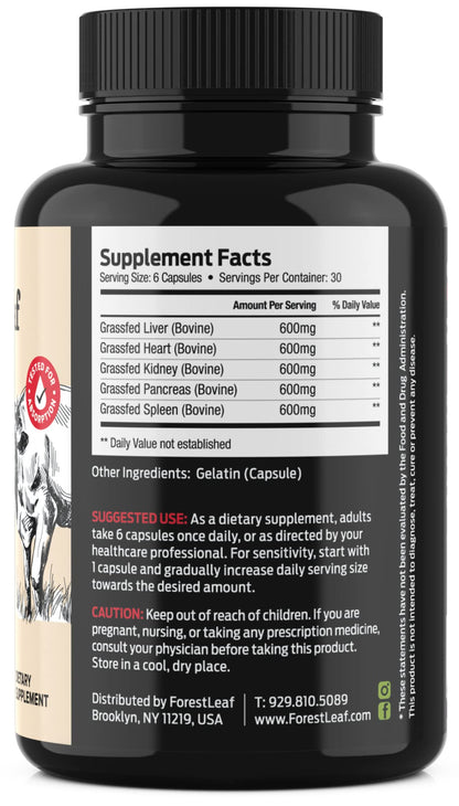ForestLeaf Beef Organ Supplement - Grass Fed & Pasture Raised - Total Body Wellness & Performance, Organ Complex with 3000mg of Desiccated Beef Liver,