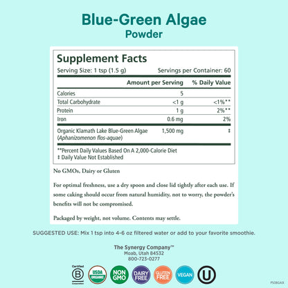 PURE SYNERGY Blue-Green Algae Powder | Superfood Powder with Chlorophyll | Organic AFA Blue Green Algae Supplement | Supports Energy, Mental Clarity, and Detoxification (3.2 oz.) PURE SYNERGYBuy Supplements Australia