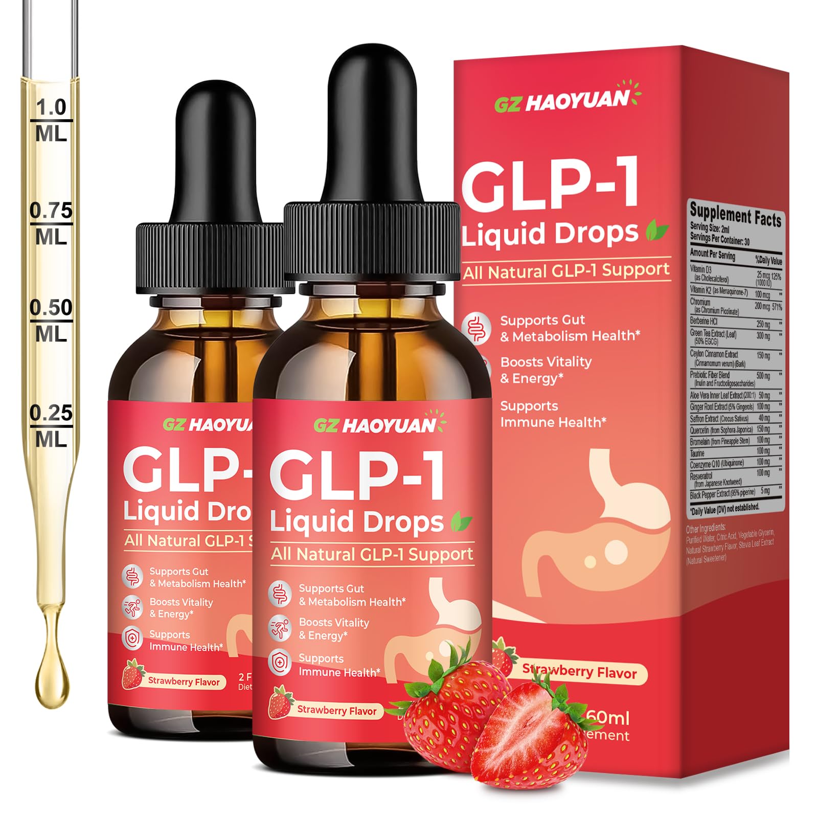 2 Pack GLP-1 Supplement, 16-in-1 GLP-1 Liquid Drops with Berberine, Ceylon Cinnamon, Green Tea, Chromium & Resveratrol, Naturally GLP 1 Support for Metabolism, Gut Digestion, Stawberry Flavor, 4 Fl Oz GZ HAOYUANBuy Supplements Australia