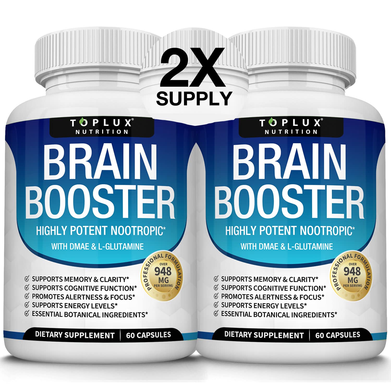 Toplux Brain Supplement Nootropic – Brain Pills Vitamin with DMAE, Bacopa Monnieri, L-Gutamine, for Men Women, 60 Capsules, Nutrition TopluxBuy Supplements Australia
