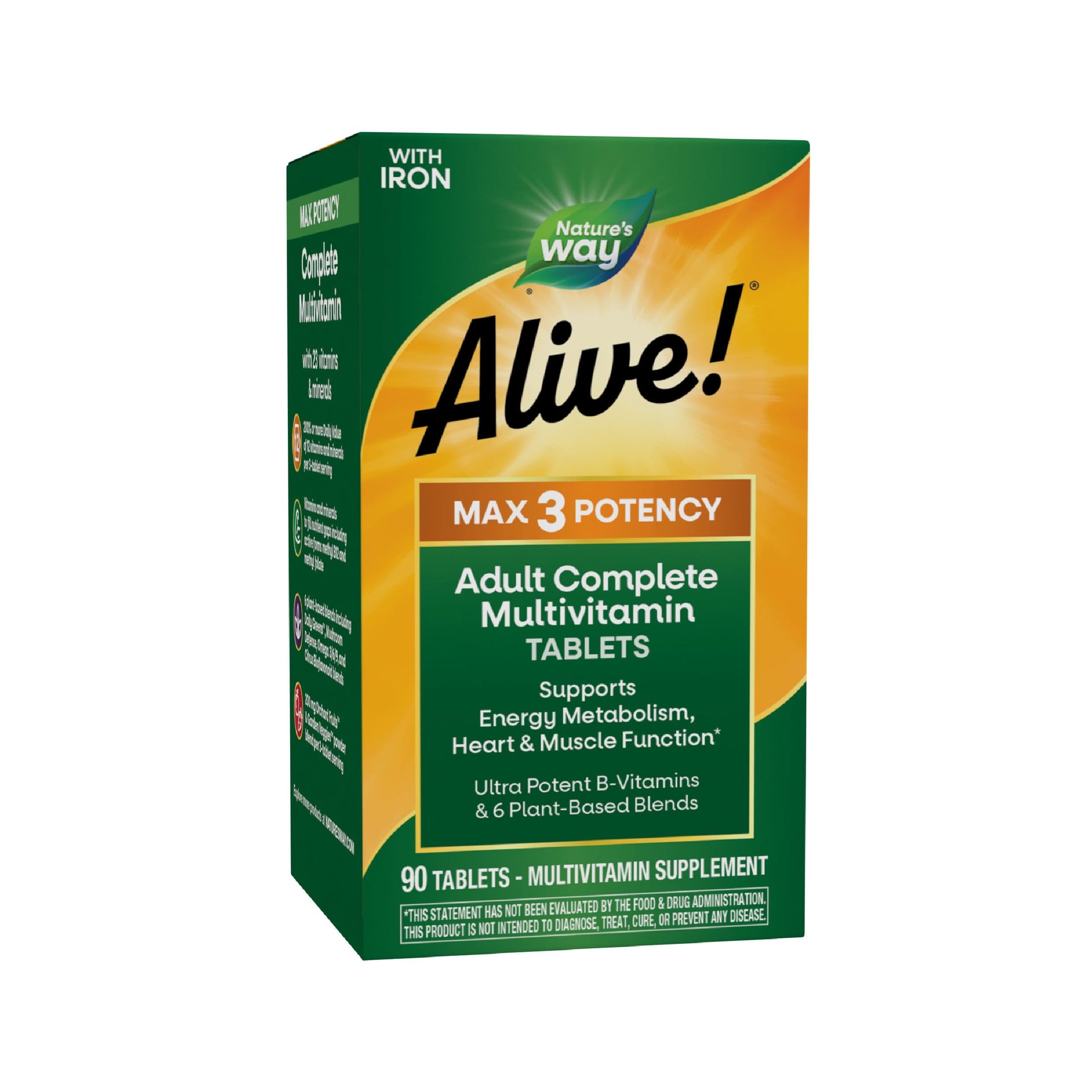 Nature's Way Alive! Max3 Potency Daily Multivitamin, Methylated B12 and Folate, Ultra Potency B-vitamins to Support Energy Metabolism*, 90 Tablets Nature's WayBuy Supplements Australia