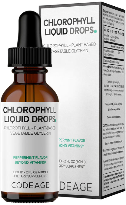 Codeage Chlorophyll Liquid Drops Supplement - Vegan Chlorophyll 50 mg per Serving, Organic Peppermint Flavor Clorofila Drink - Non-GMO, Gluten-Free, Vegan - 2 fl oz CodeageBuy Supplements Australia