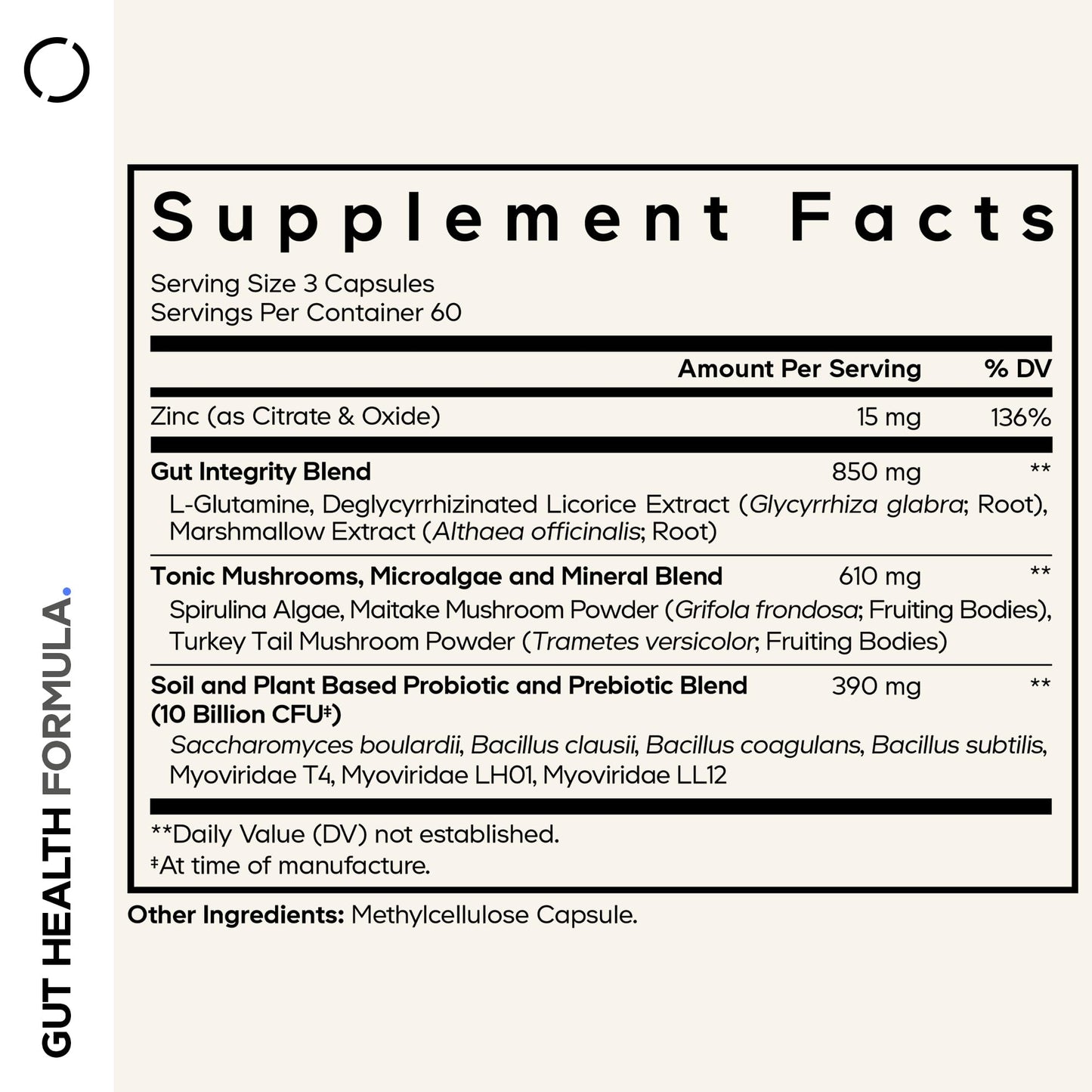 Codeage Gut Health Supplements Vegan Formula - L Glutamine, Zinc, Turkey Tail Mushroom Powder, Tonic Mushroom, Maitake, Micro Algae, Mineral,