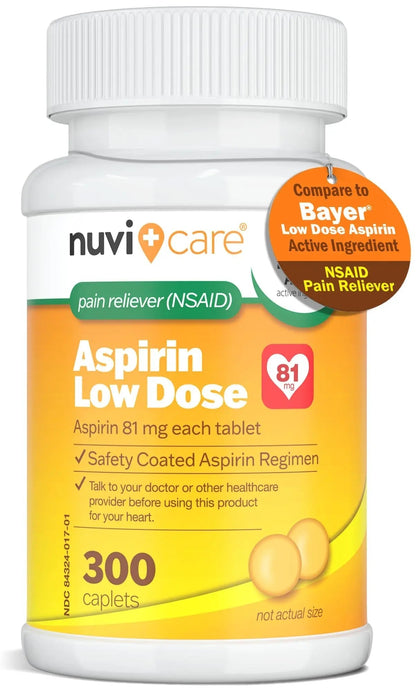 NUVICARE Low Dose Aspirin 81mg for Adults Coated Caplets - Compare to Active Ingredient in Low Dose Bayer Aspirin for Adults - Safety Coated (300 Count) NUVICAREBuy Supplements Australia