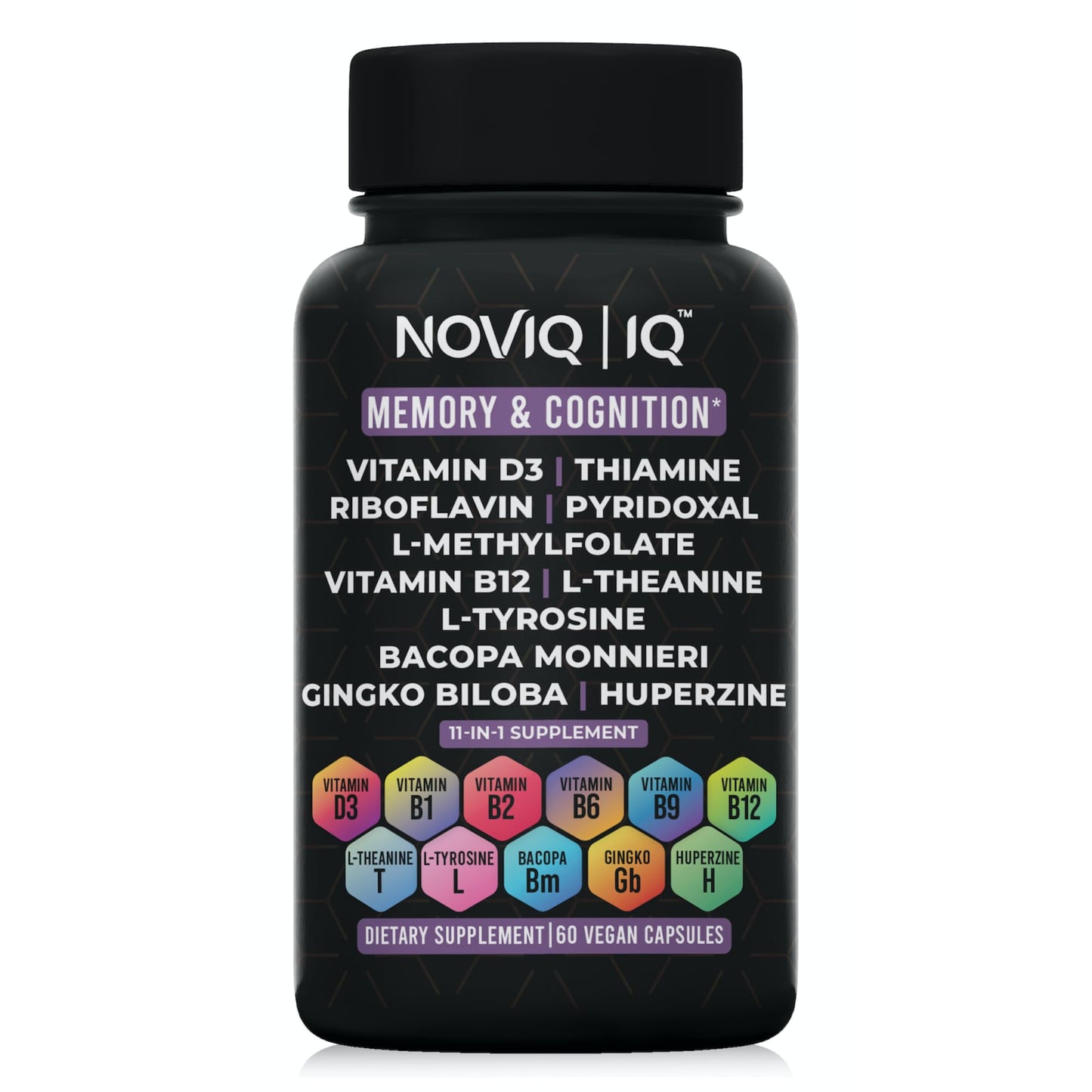 11-in-1 Supplement: Supports Memory & Cognition - 100mg Ginkgo 150mg Bacopa 300mcg Huperzine 200mg L-Theanine 150mg L-Tyrosine & Bioactive B-Complex