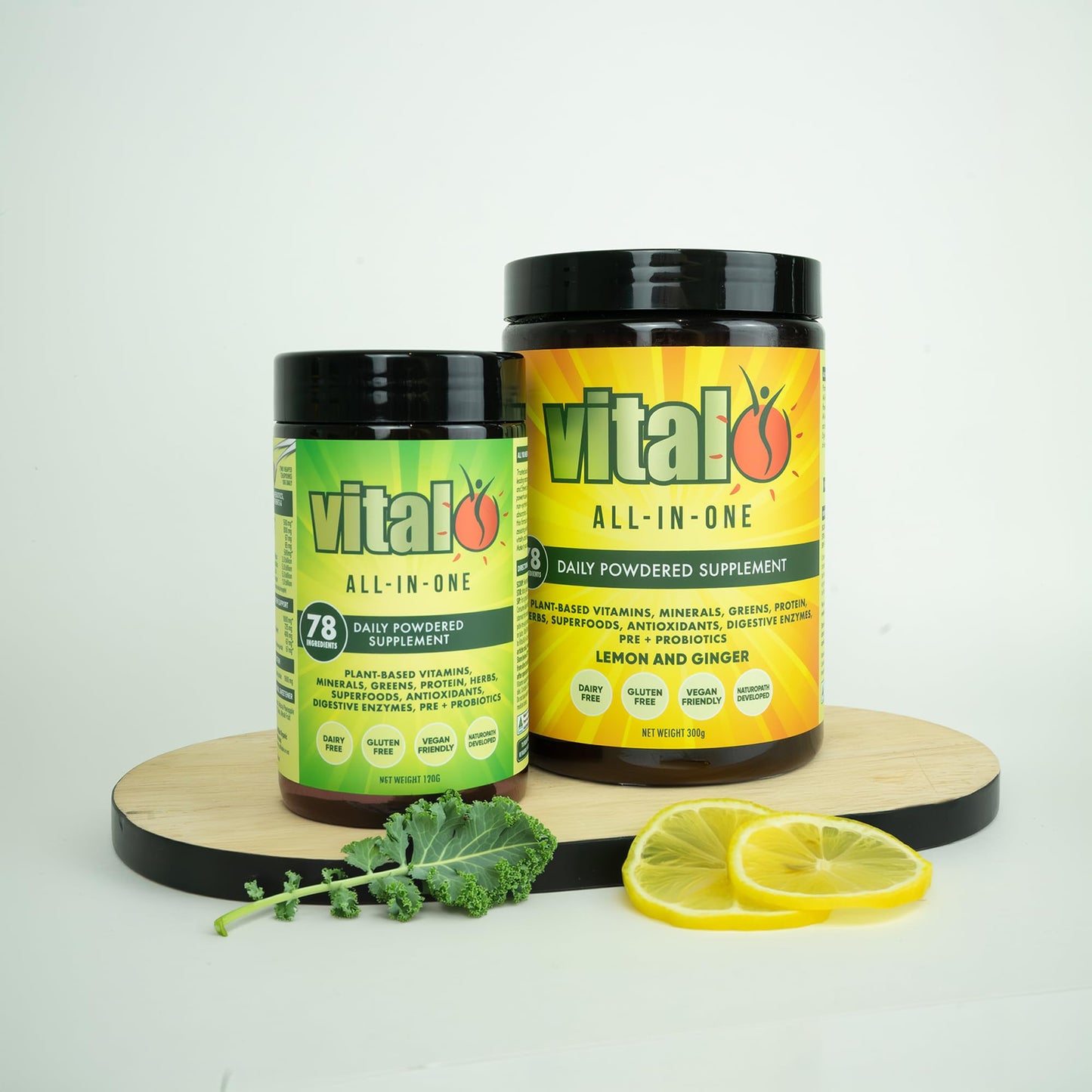 Vital All-in-One Daily Powdered Supplement - Natural Greens Superfood Powder for Energy & Health, Super Greens Powder Drink Mix with Probiotic & Antioxidant Support - Lemon & Ginger, 4.23 oz (120 g) VitalBuy Supplements Australia