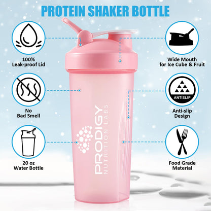 Protein Shaker 20oz Large Shaker Bottle Perfect for Workout Supplements, Protein powder, Sports drinks, BCAA'S, Meal Replacement, BPA Free, Fitness Enthusiasts Athletes - Pink