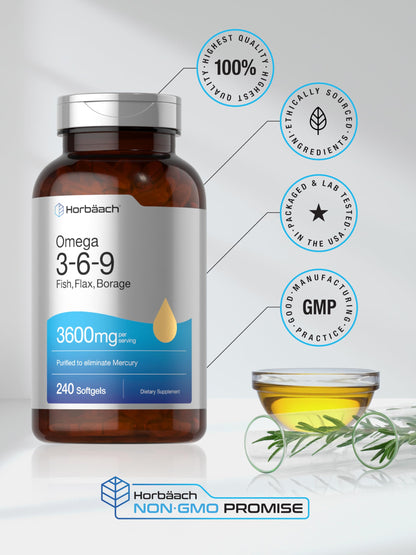 Triple Omega 3-6-9 240 Softgels | from Fish, Flaxseed, Borage Oils | Non-GMO & Gluten HorbäachBuy Supplements Australia