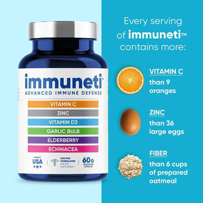 Immuneti Advanced Immune Support – Doctor Formulated 6-in-1 Daily Immunity Supplement – Made in USA – With Vitamin C, D3, Zinc, Elderberry