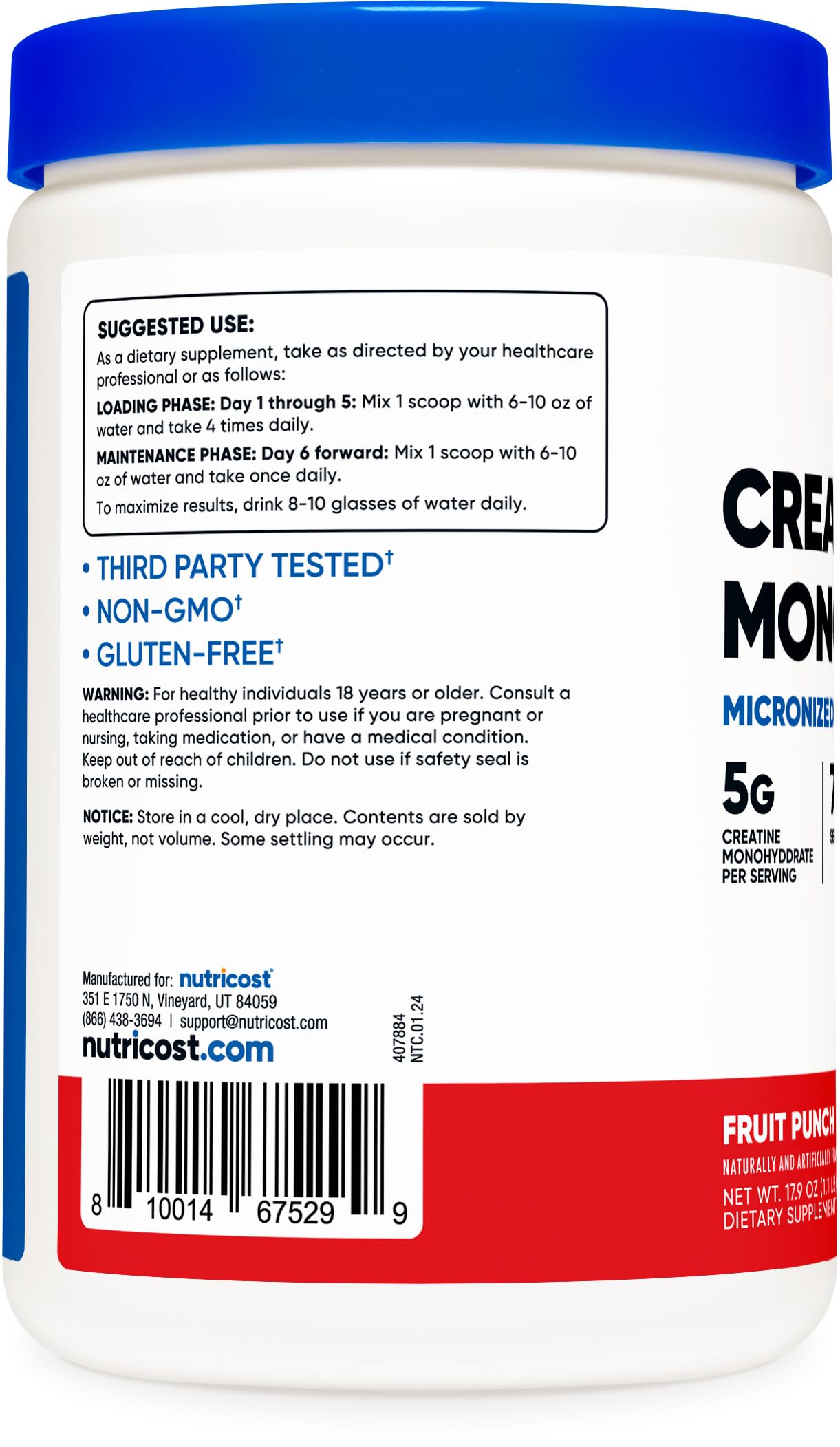 Nutricost Creatine Monohydrate Powder (Fruit Punch, 500 Gram) NutricostBuy Supplements Australia