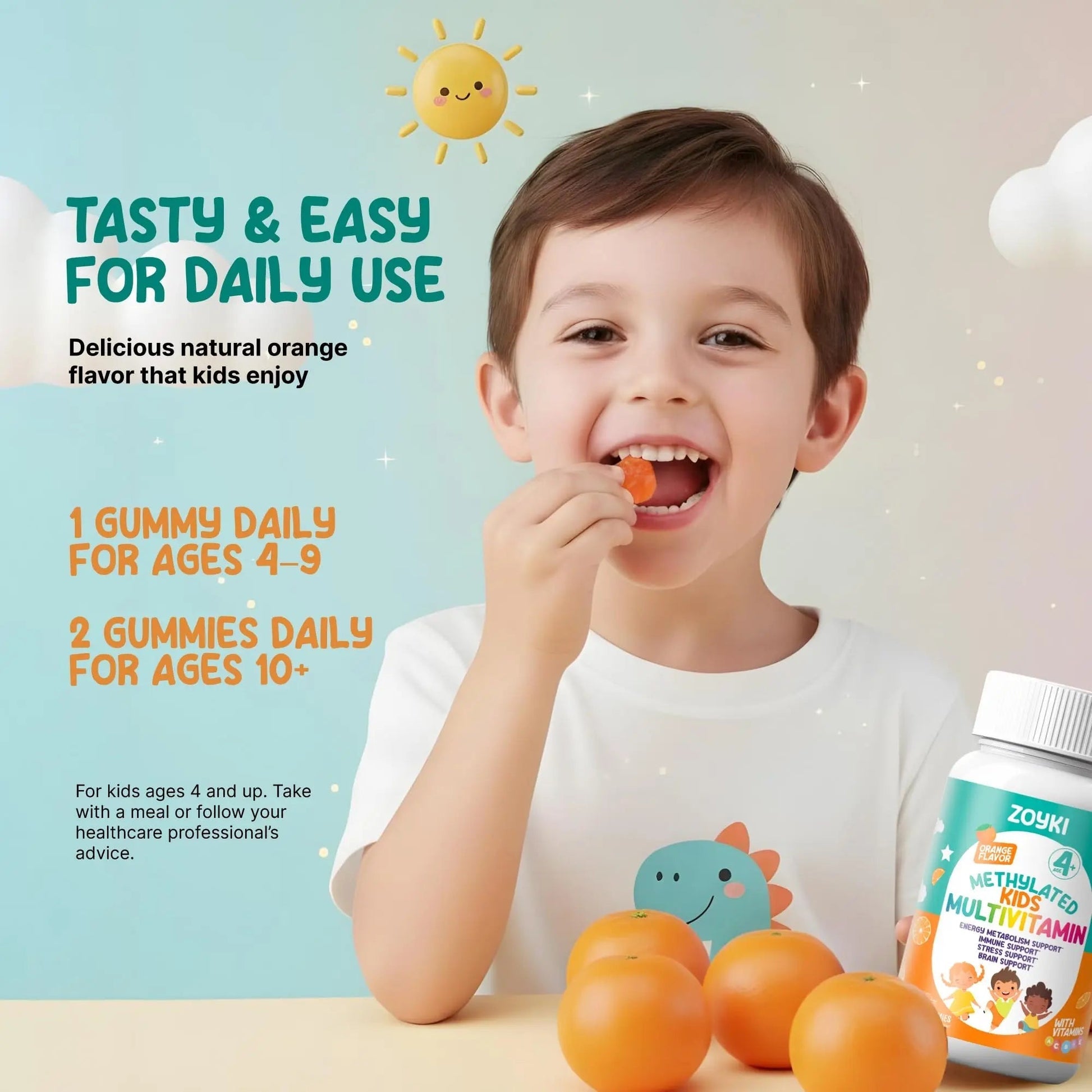 Zoyki Methylated Multivitamin Gummies for Kids - Children’s MTHFR Support Supplement with B Complex 5-MTHF Folate (L-Methylfolate) Zoyki