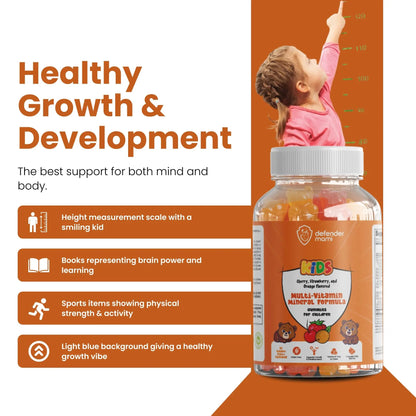 Defender Mami Kids Vitamin Gummies – Multivitamin & Mineral Formula, Non‑GMO · Gluten‑Free, 90 Count Chewables for Daily Immune Defender Mami