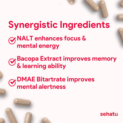 SEHATU Focus Plus Cognitive Performance Enhancer | with N-Acetyl L-Tyrosine, DMAE Bitartrate, GABA, Glutamic Acid | Boosts Focus, Enhances Memory, Supports Brain Health | 60 Count | 30 Day Supply SEHATUBuy Supplements Australia