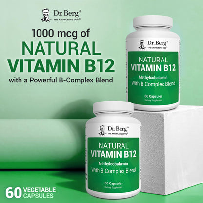 Dr. Berg Natural Vitamin B12 1000 mcg with B Complex Blend - Methylcobalamin B12 for Energy, Nerve Health, and Cognitive Function* - Methylated B12 with Folate - 60 Capsules (2-Month Supply) Dr. Berg NutritionalsBuy Supplements Australia