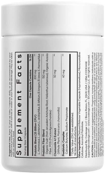 Codeage Teen Probiotic+ Supplement - 25 Billion CFU Probiotic Blend with Prebiotics, Postbiotics & Chamomile - Gut & Digestion Support for Teens and Teenagers 12 & Up - Non-GMO- 30 Capsules CodeageBuy Supplements Australia