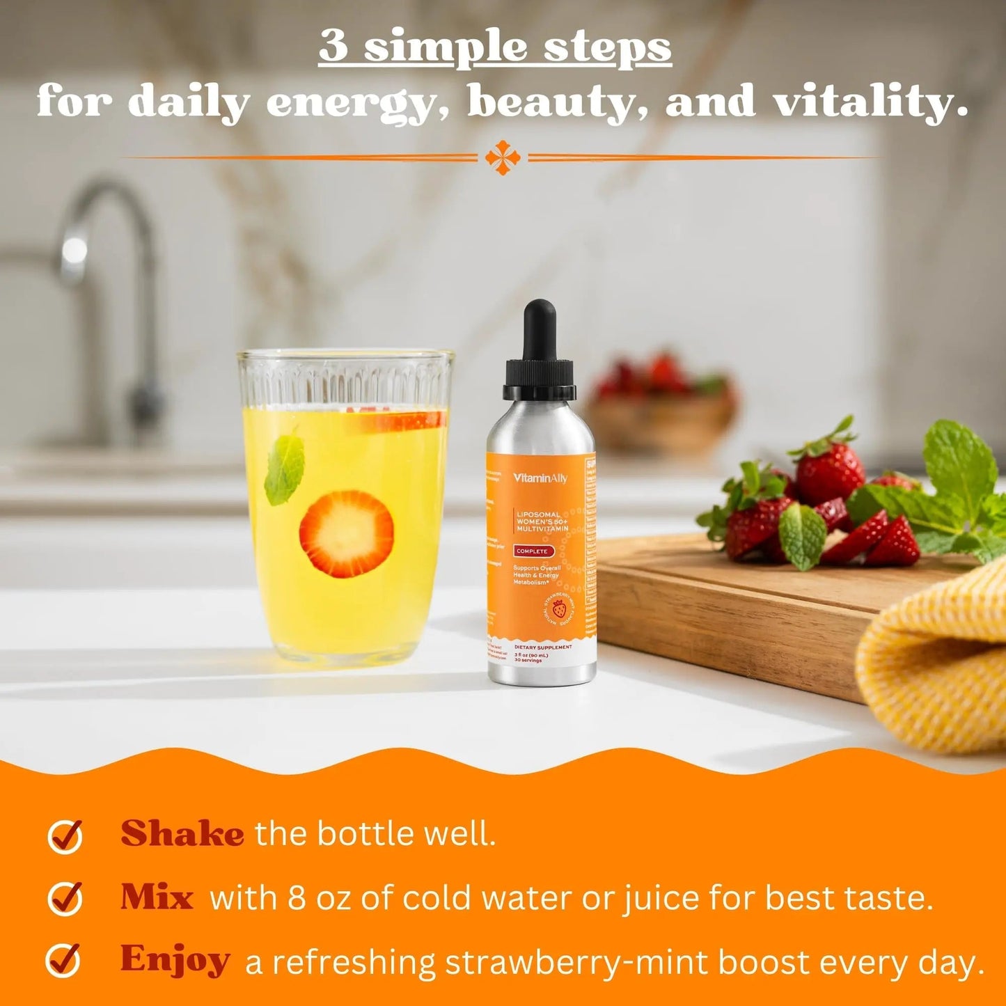 Vitaminally Women’s 50+ Liposomal Liquid Multivitamin – 16 Essential Vitamins & Minerals for Energy, Bone & Immune Support Vitaminally