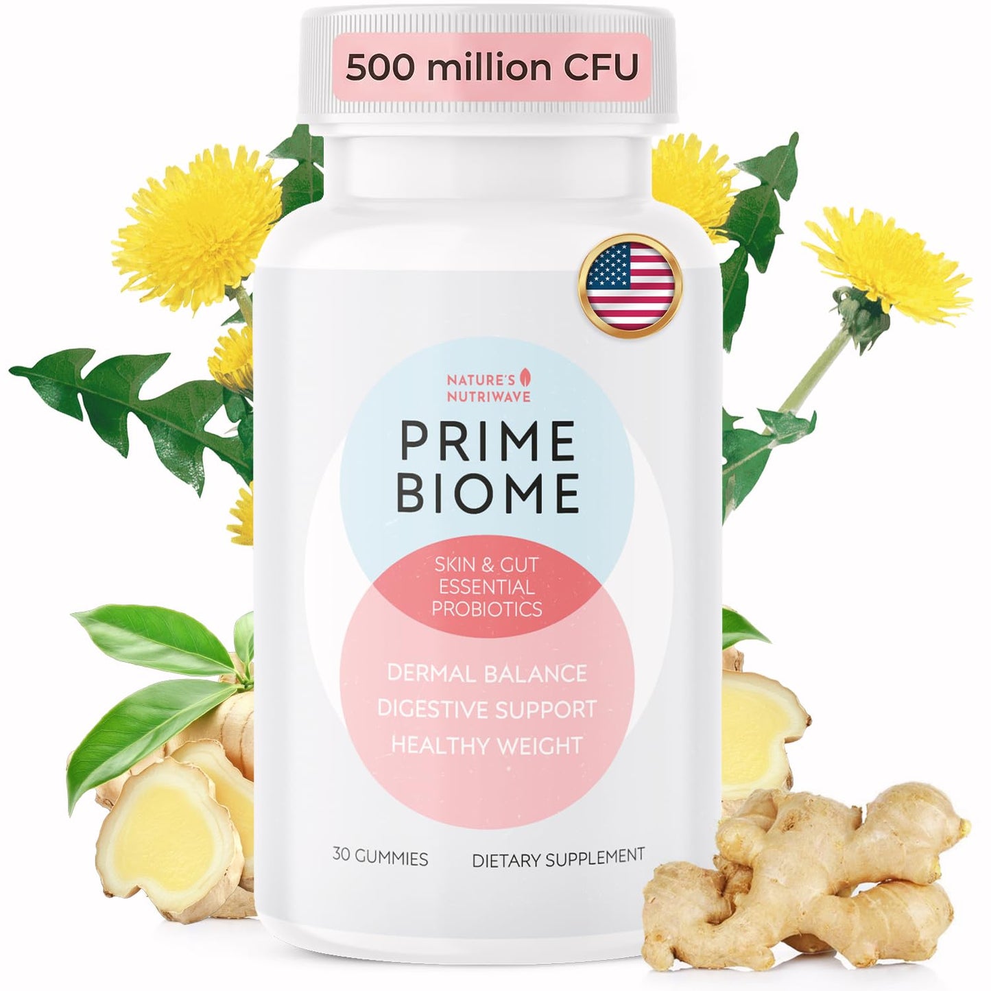 Nature’s NutriWave PrimeBiome Probiotic Gummies – Plant-Based Blend with Inulin, Lion’s Mane, Ginger & More– Non-GMO, No Stimulants, GMP Certified