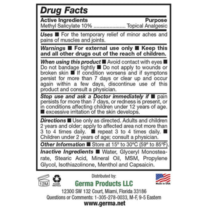 Germa Liniment Udder Plus. Natural Topical Analgesic Ointment. Relief for Pain and Aches in Joints and Back. With Chile Extract. 6 oz GermaBuy Supplements Australia